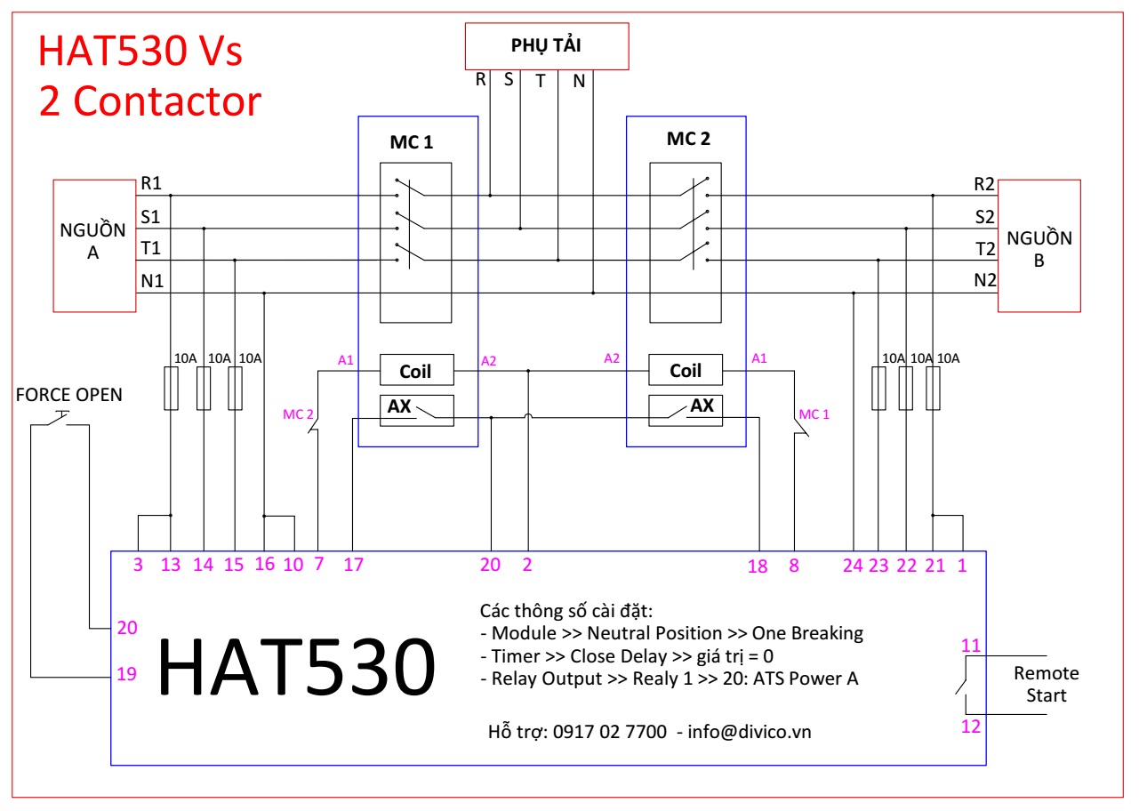 Sơ đồ đấu nối HAT530 với Contactor